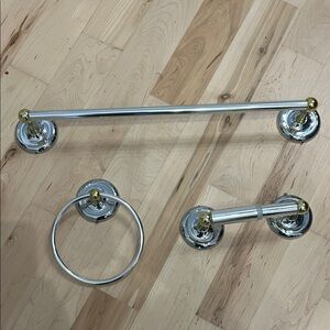 Silver and Gold Bathroom Accessory Set